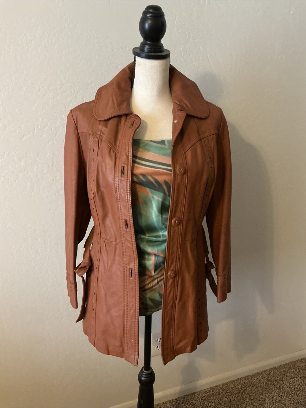 Vintage Tan Leather Button-Front Jacket